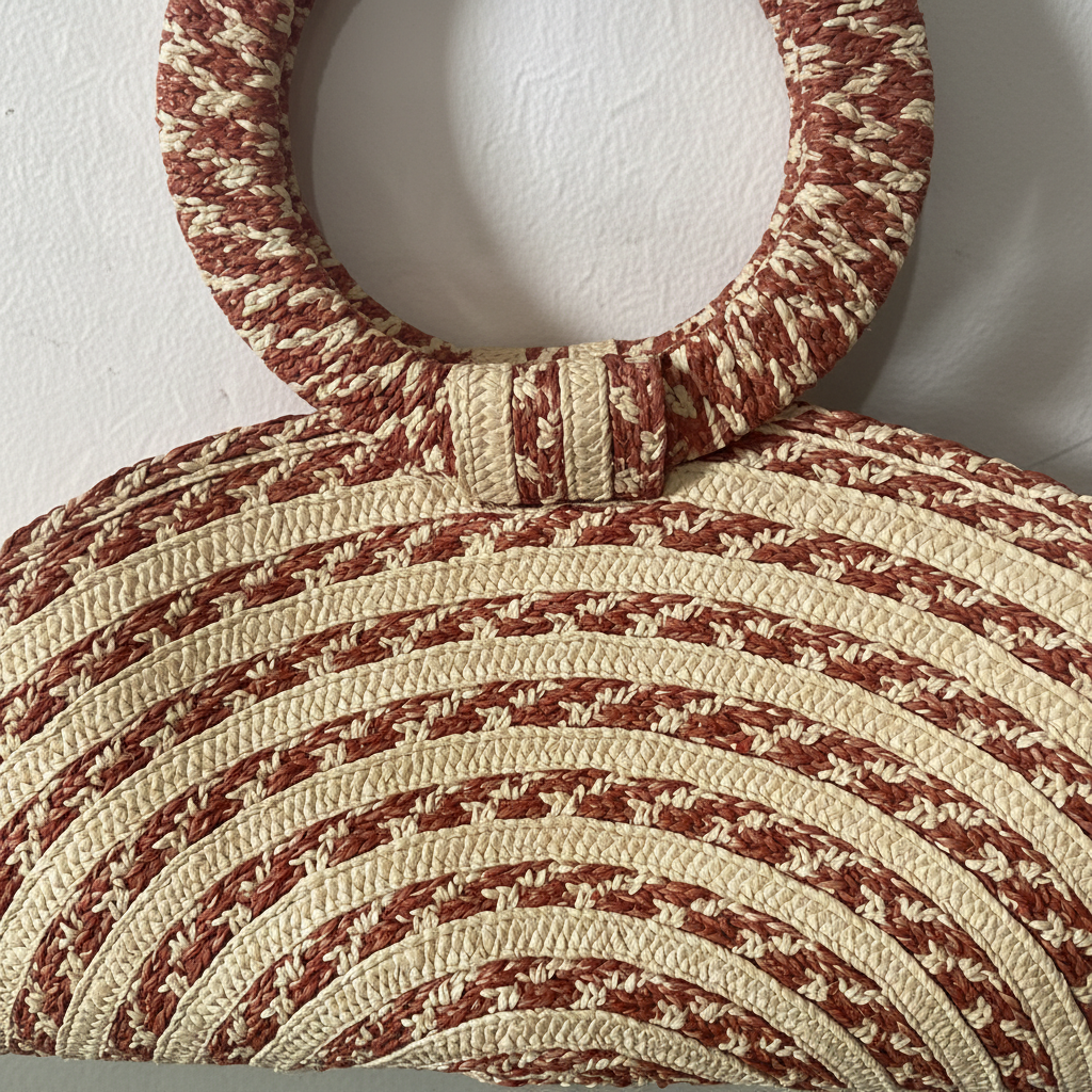 Cream and rose caña flecha semicircle clutch detail